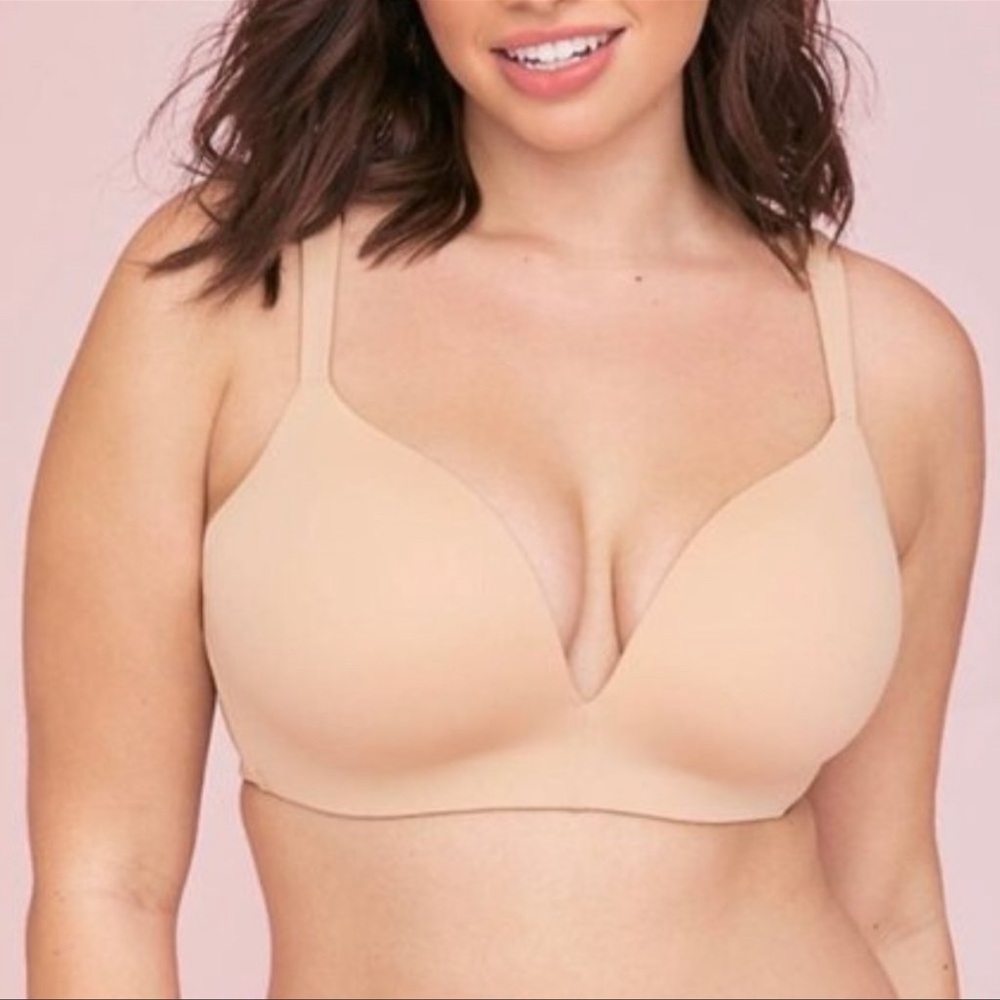Cacique Simply Wire Free Plunge Tan Bra Womens' Plus Size Tan 44c